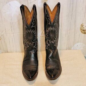 VINTAGE DAN POST BLACK LEATHER WESTERN DRESS BOOTS SIZE 9.5 D MADE IN USA